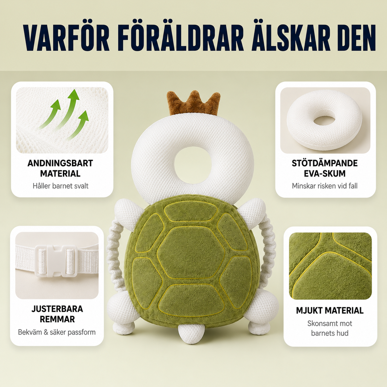 Mjukt huvudskydd för småbarn